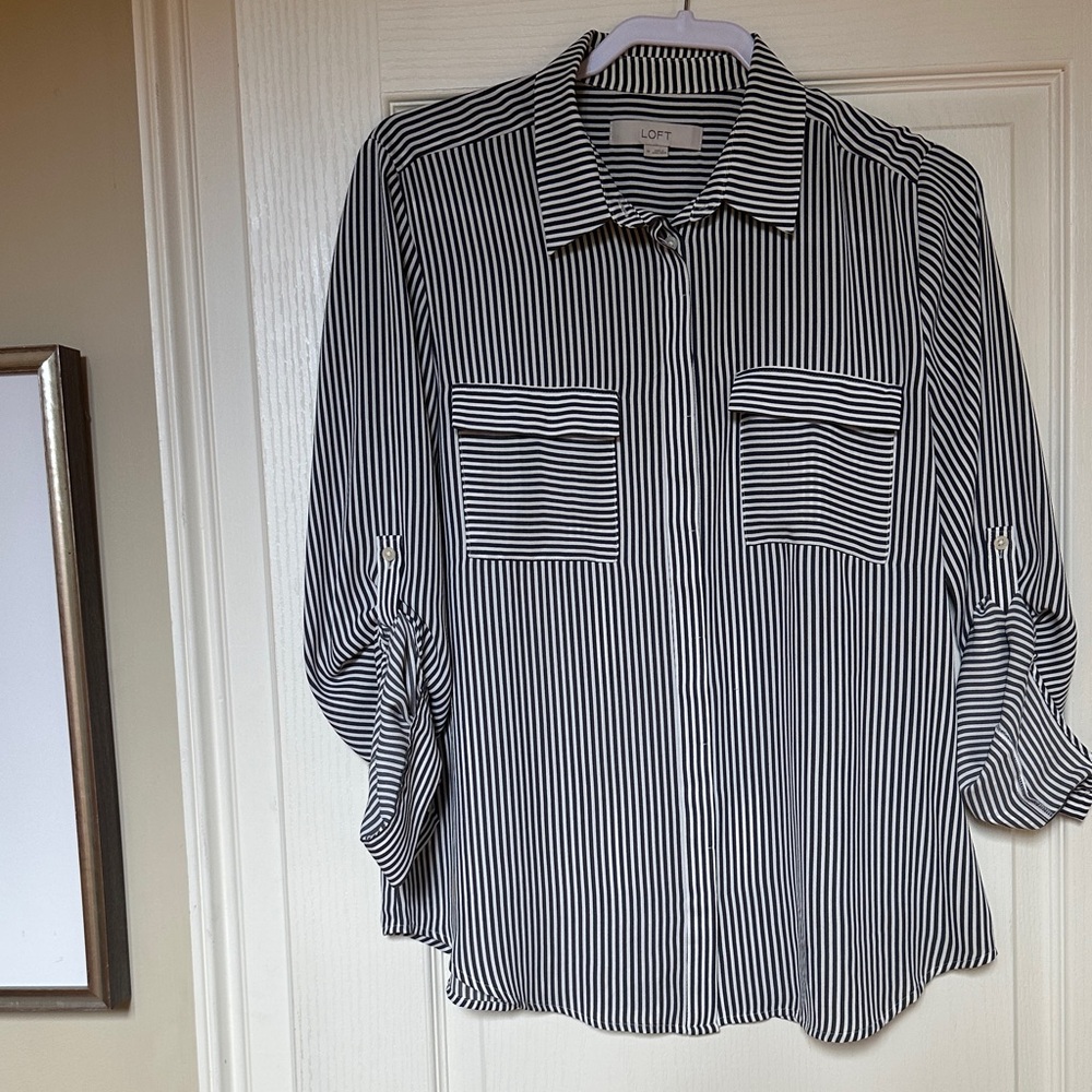 LOFT Black and White Striped Top